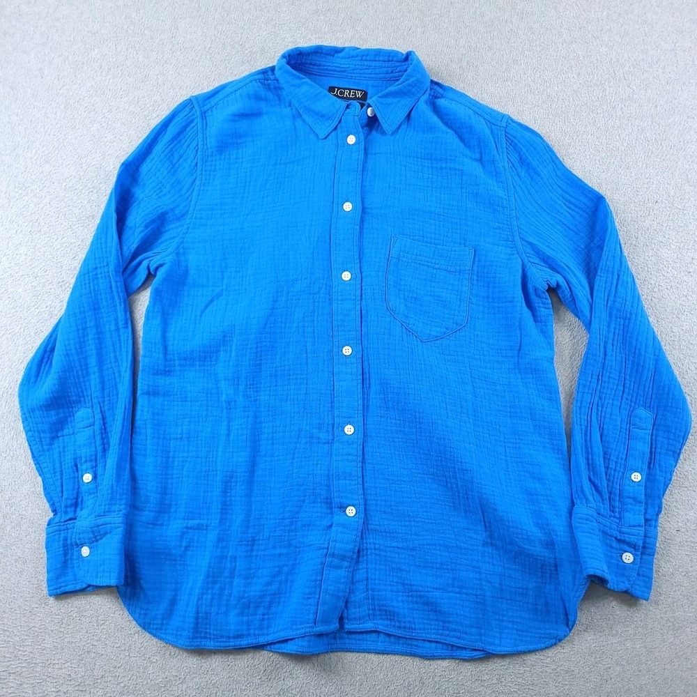 J.Crew Top Women 8 Blue Double Gauze Classic Fit Button Down Shirt AW686